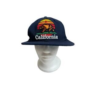 California Republic Bear Cali Navy Blue Hat Baseball Cap Flat Bill Sunset Snap